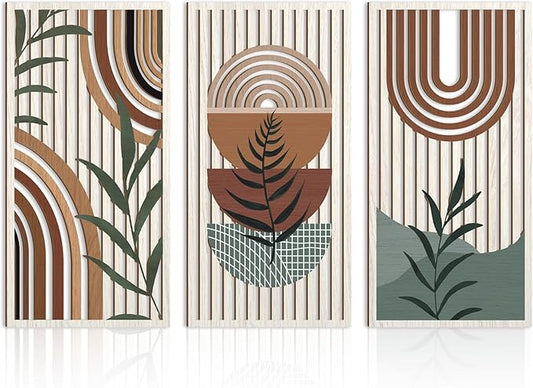 IARTTOP Large Abstract Geometric Wood Boho Wall Art Boho Wall Decor Set Mid Century Modern Wooden Wall Decor Bohemian Wall Art For Bedroom Living Room Office 16"x32"-Ruum Studio Home