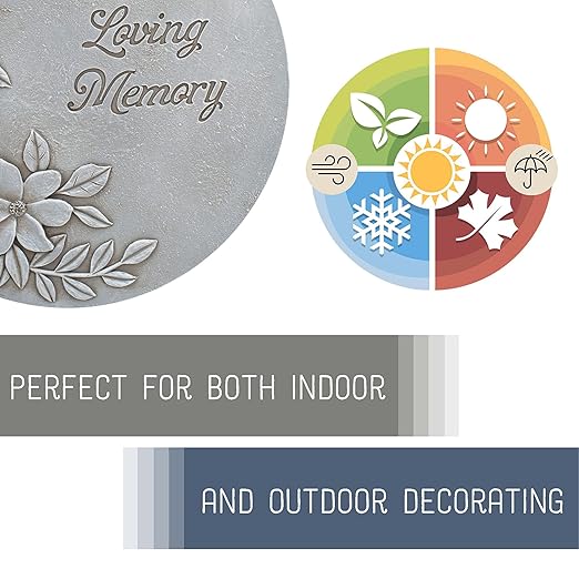 NAT & Jules Flower Blossom and Bud Floral Spray Dimensional Indoor Outdoor 12 inch Round Cast Resin Decorative Garden Stepping Stone, Patio, Walkway Sculpture Yard Art, in Loving Memory Stone Grey-Ruum Studio Home