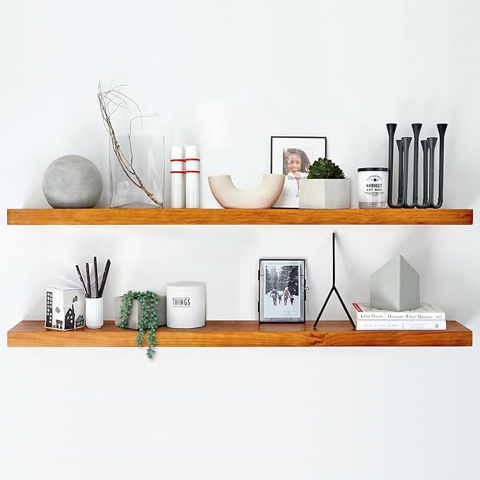 Homeforia 48 inch Oak Floating Shelf, High End Solid Real Wood 48inch Floating Shelves for Wall Mounted, Honey Oak Wooden 48in Large Floating Shelves, Heavy Duty Bracket, 48 X 6.5 X 1.75 in, Set of 2-Ruum Studio Home