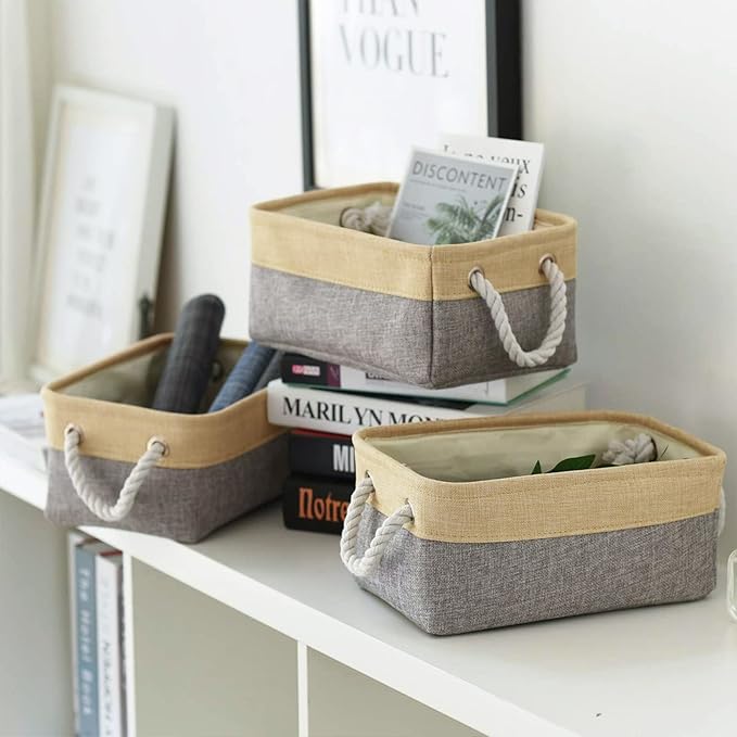TheWarmHome Storage Bins for Organizing,Sturdy Storage Basket, Decorative Foldable Storage Baskets for Shelves Closet Toy (Gold&Grey Medium - 3 Pack 13.8L×9.8W×6.7H inch)-Ruum Studio Home