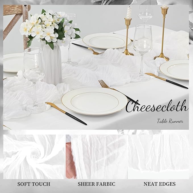 10FT 20 Pack White Cheesecloth Table Runner 20 x 120 Inch Long Rustic Gauze Cheese Cloth Table Runner for Wedding Bridal Baby Shower Table Decorations Boho Fabric Sheer Birthday Party Table Decor-Ruum Studio Home