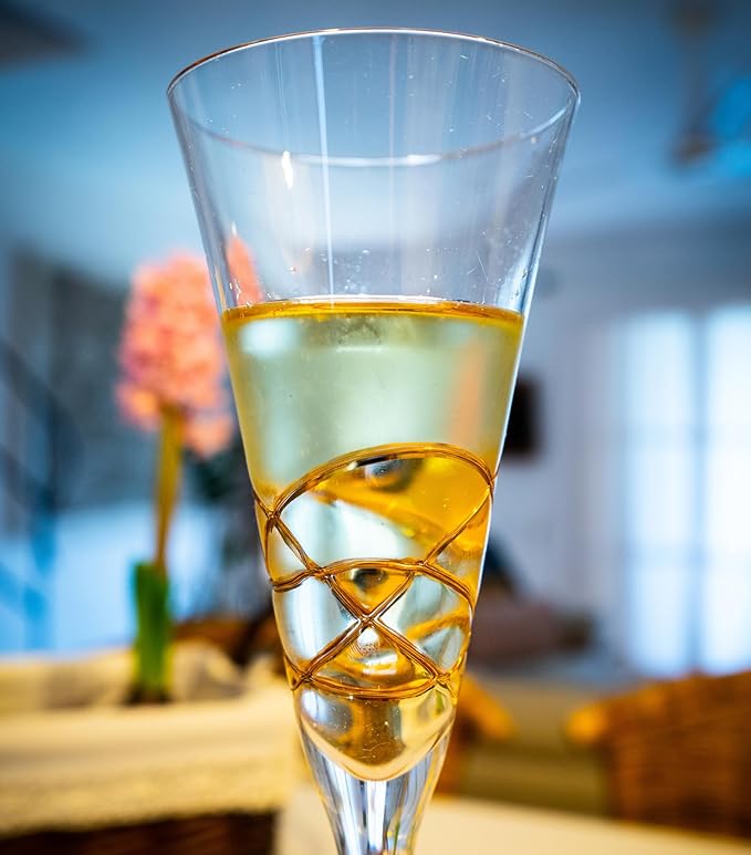 Victoria Barcelona Champagne Flute Set of 2 – 7.5 oz Mouth‑Blown Golden Luster Glass | Hand‑Painted with Real Gold Dust, Gaudí & Murano Inspired | Artistic Premium Gift Ideas for Her or Him-Ruum Studio Home