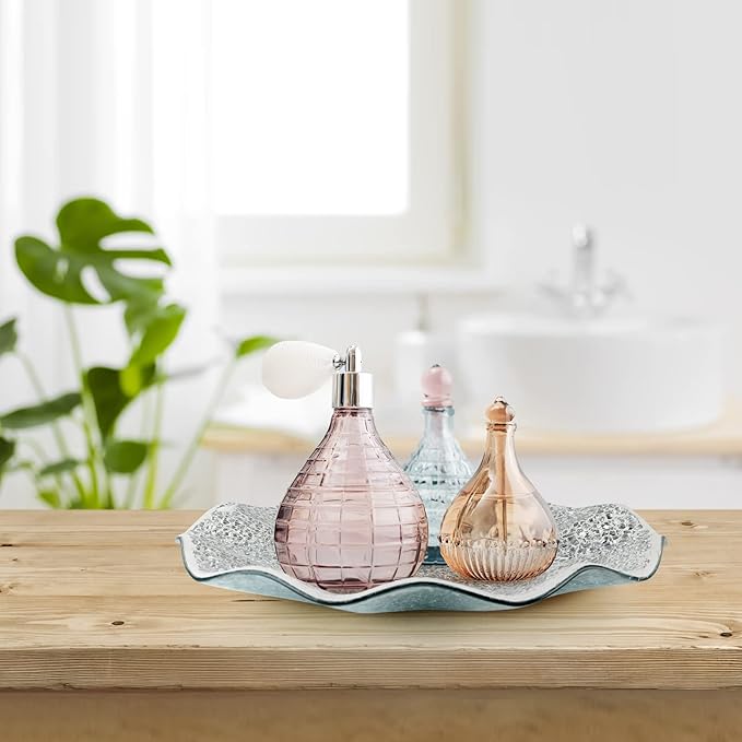 MDLUU Mosaic Centerpiece Tray, 11.6" Decorative Glass Plate, Home Decor Glass Bowl for Dining Room Table, Coffee Table, Gift (Silver)-Ruum Studio Home