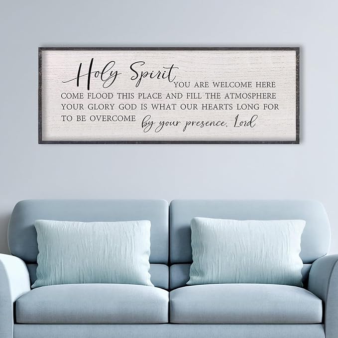 LuZhiQiang Holy Spirit You are Welcome Here Wall Decor 40"X15" Quote Christian Bible Verse Scripture Religious Art Wall Sign (Black)-Ruum Studio Home