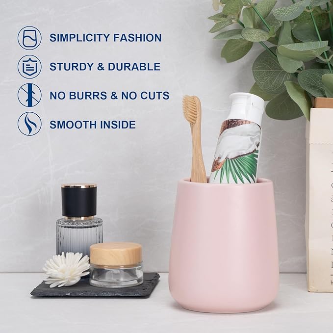 Bathroom Tumbler Cup Ceramic 13.5oz Reusable Toothbrush Cup 400ml,Toothbrush Holder Adequate for Your Bathroom (Pink)-Ruum Studio Home