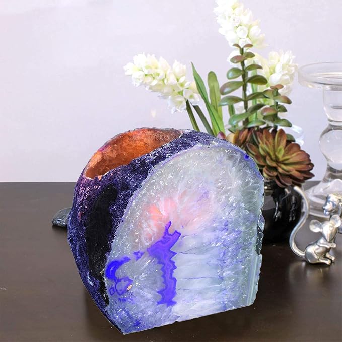 AMOYSTONE Purple Agate Rock Stone Candle Stand Cut Base 1.5-2.5 Lbs for Home Décor-Ruum Studio Home