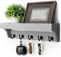 Rebee Vision Decorative Key Holder for Wall - Modern Farmhouse Wall Mount Mail Organizer Keys Hanger with Floating Shelf, 5 Rustic Key Hooks for Entryway Home Decor (Gray)-Ruum Studio Home