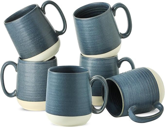 Hasense Coffee Cups, 15 oz Coffee Mugs Ceramic with Handles Set of 6, Tea Cup for Home and Office, Stylish Colorblocking Mug for Coffee, Tea, Latte, Cocoa, Dishwasher Microwave Safe, Deep Blue-Ruum Studio Home