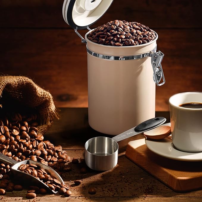 ShanSon Coffee Canister Airtight Coffee Container Stainless Steel Coffee Bean Storage Container with CO2 Release Valve and Scoop Coffee Canister for Beans,Grounds,Sugar,Flour,Tea,Cereal,22OZ,Brown-Ruum Studio Home