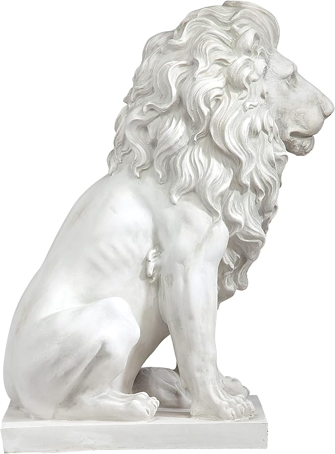 Design Toscano Lion of Florence Sentinel Indoor/Outdoor Animal Statue, 28 Inch Tall, Cast Stone Resin, Antique Stone Finish-Ruum Studio Home
