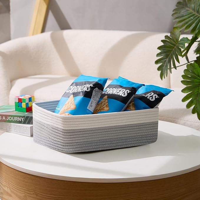 Large Shallow Organizing Baskets 15x11x5.1 Inches - Rope Woven Storage Bins for Bathroom, Shelves, Cube Closet, Gradient Grey 2 Packs-Ruum Studio Home