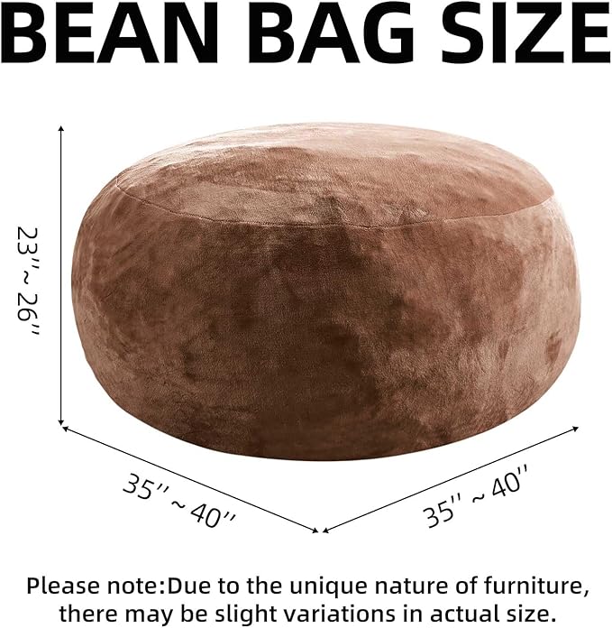 Bean Bag Chair 3Ft, Memory Foam Filled, Large Beanbag Chairs for Adults and Teens, Soft Sofa with Removable Flannel Cover, Round Couch for Living Room Bedroom College Dorm (Coffee, 3FT-36×36"×24")-Ruum Studio Home