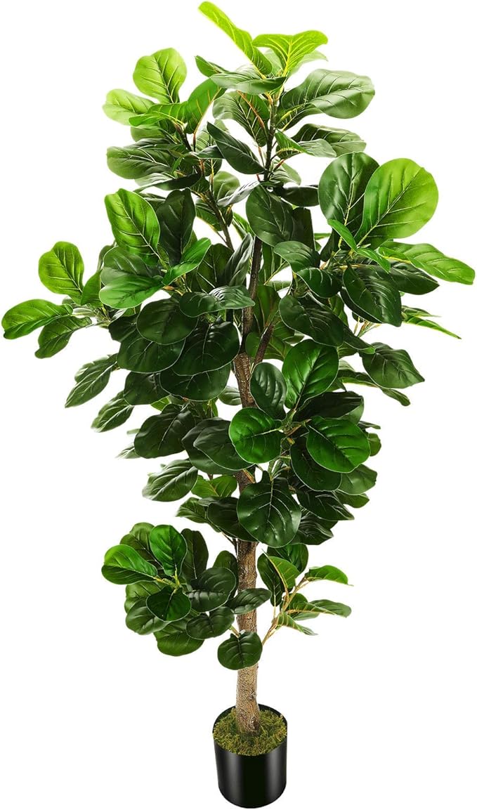 6ft Artificial Fiddle Leaf Fig Tree (72in) with Plastic Nursery Pot Faux Tree, Ficus Lyrata Fake Plant for Office House Farmhouse Living Room Home Decor (Indoor/Outdoor)-Ruum Studio Home