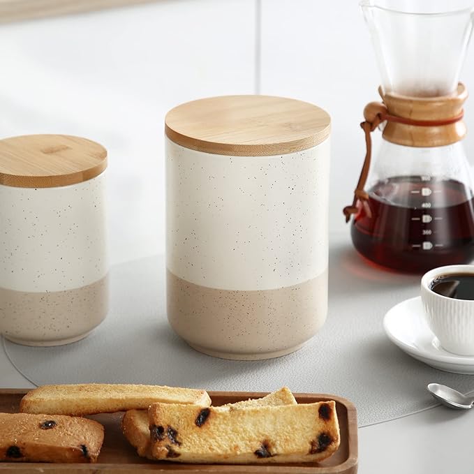 vancasso Sabine Coffee Storage Jar, 36 Oz Ceramic Kitchen Canister with Airtight Wood Lids, Coffee Container for Ground Coffee, Tea, Sugar, Nuts, Candy, Spices-Ruum Studio Home