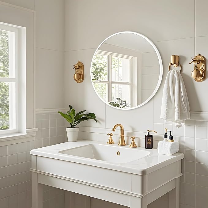 Fabuday White Round Mirror for Wall 20 inch - Circle Mirror for Bathroom, Entryway, Living Room, Hallway, Bedroom Decor, Small Matte Frame Mirrors-Ruum Studio Home