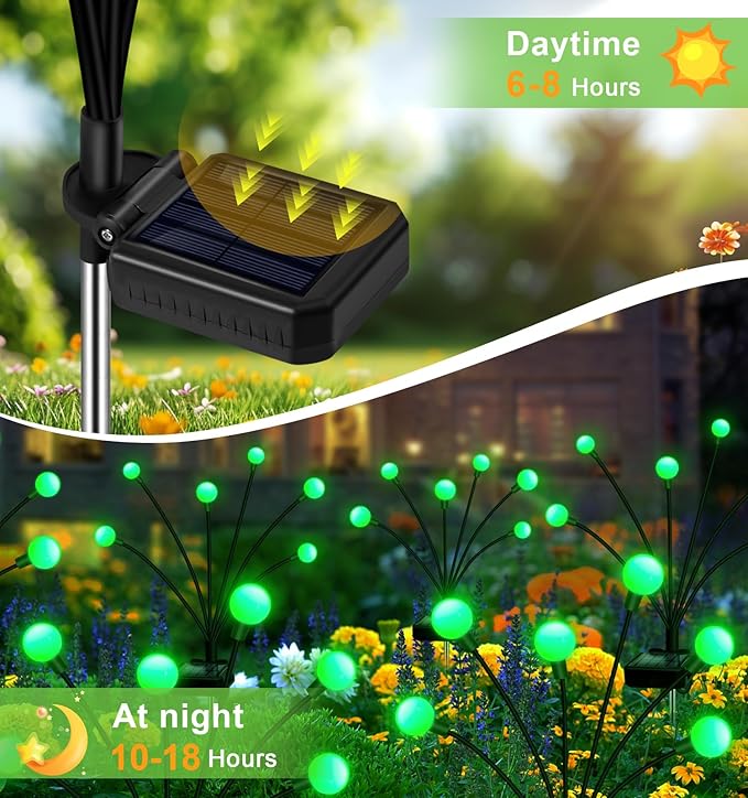 Solar Garden Lights Outdoor, 4 Pack 24LED Waterproof Solar Powered Lights for Yard Pathway Patio, Swaying Lawn Decor as Gardening Gifts for Women Holiday(4 Pack Green)-Ruum Studio Home