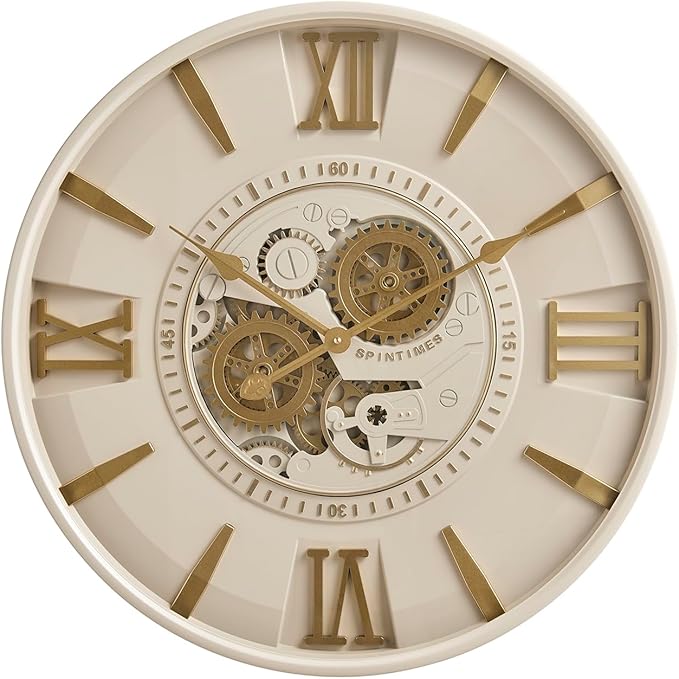 CLXEAST Mid Century Minimalist Modern Wall Clocks,24 Inch Wall Clock with Moving Gears, Large Cream Gold Wall Clocks for Living Room Decor,House Warming Gifts New Home-Ruum Studio Home