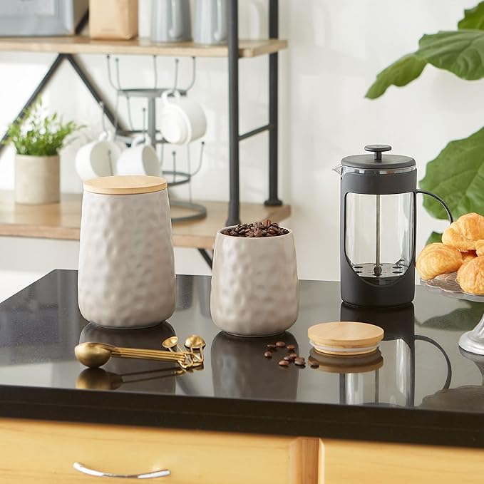 DII Kitchen Accessories Collection, Textured Matte Ceramic Canister Set, Stone, Dimple, 2 Piece-Ruum Studio Home
