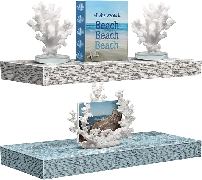 Sorbus Floating Shelves - 2 Pack 16 Inch Rustic & Blue Wall Shelves for Bedroom, Kitchen, Living Room, Bathroom Shelves, Home Decor, Office - Floating Shelf for Trophy, Books, Frames, Toilet Paper-Ruum Studio Home