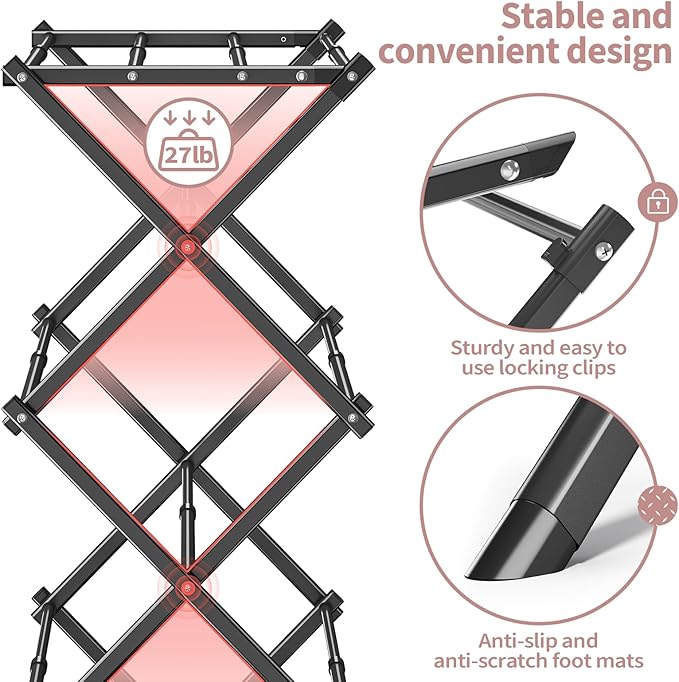 APEXCHASER Clothes Drying Rack, 3-Tier Laundry Drying Rack for Clothes, Expandable Metal Clothing Dryer, Collapsible Towel Rack, Air Drying Rack, Black-Ruum Studio Home