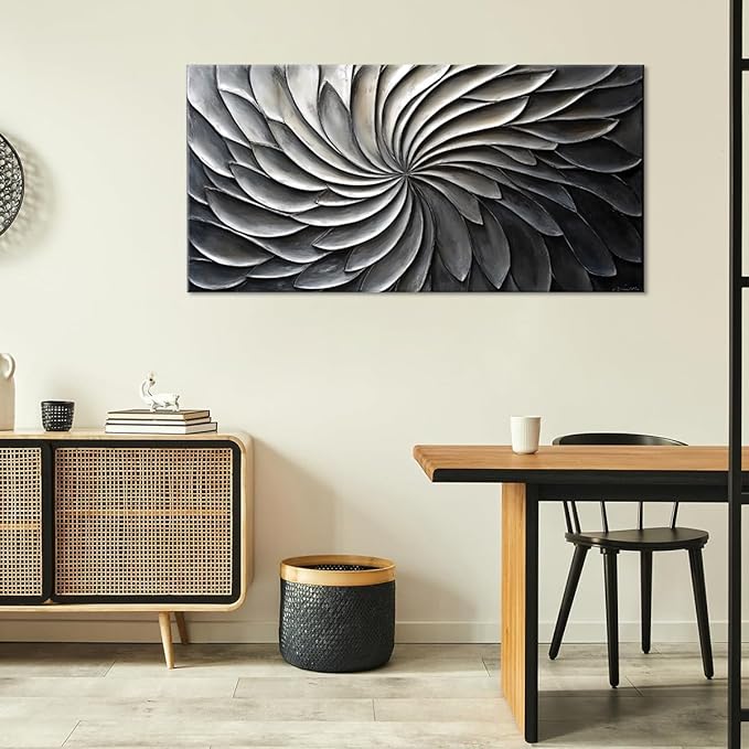LASMOND Abstract Black and White Wall Art for Living Room Modern Canvas Print Painting Lines Flower Floral Large Artwork Bedroom Home Office Wall Décor (40x20 Inches)-Ruum Studio Home