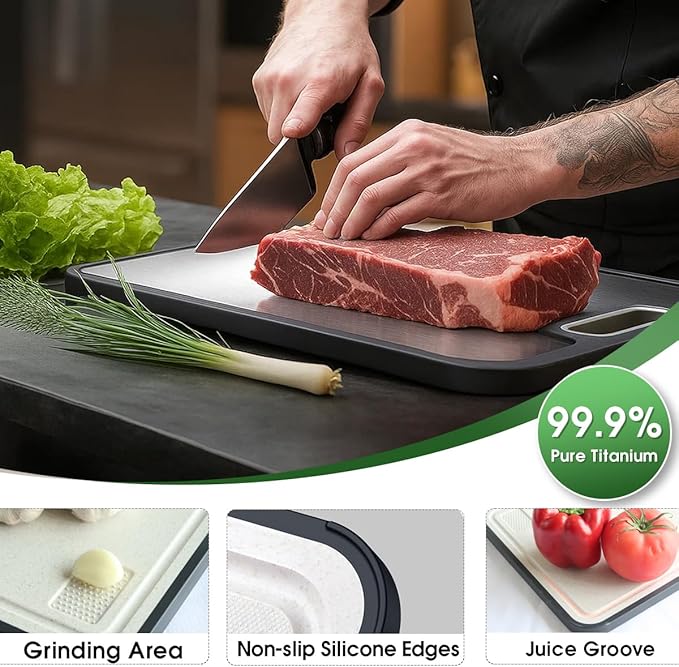 Mushu Titanium Cutting Boards for Kitchen,Upgrated Double Sided Food-Grade 100% Pure Titanium w/Wheat Straw PP Chopping Board for Meat Vegetable Fruit,Easy to Clean,Kitchen Gifts Large Size-Ruum Studio Home