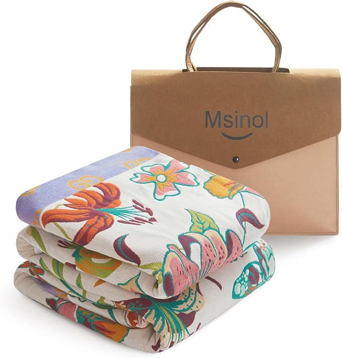 Floral Throw Blanket Pure Cotton Ultra Soft Lightweight Blanket Reversible Farmhouse Blankets Reversible Rustic Throw for Sofa Couch (60"x80",05-Butterfly and Flower)-Ruum Studio Home