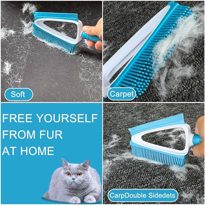 Pet Rubber Brush with Mini Dustpan,Dog Cat Hair Removal Brush with Squeegee,Portable Small Carpet Brush for Clothes,Cars,Sofa,Bed Sheet-Ruum Studio Home