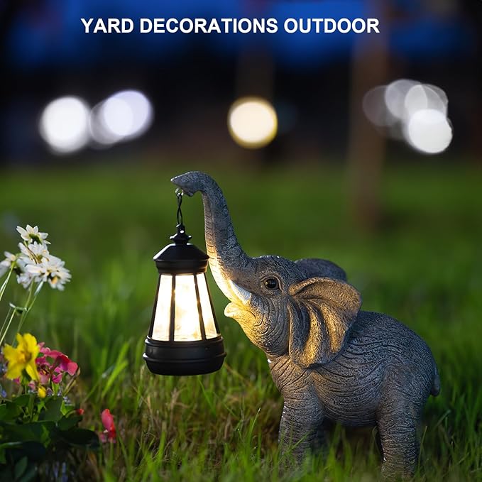 Solar Garden Statue Lights Elephants Figurine with Solar Lantern, Outdoor Yard Decorations for Patio Porch Home, Christmas Elephant Gifts for Women - Unique Housewarming Gifts-Ruum Studio Home