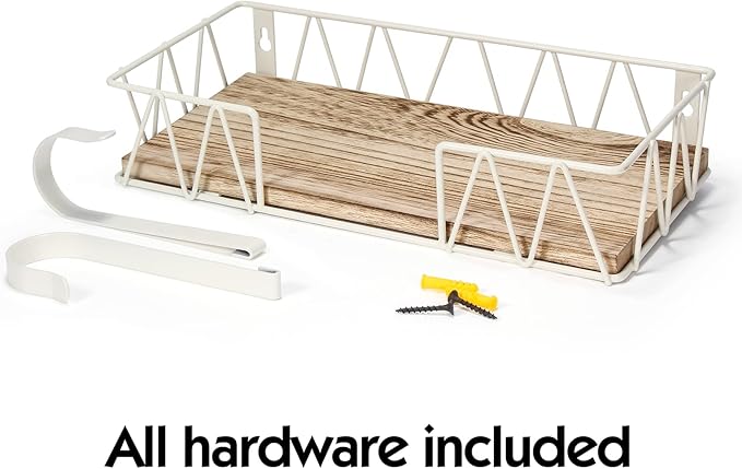 TJ.MOREE Ironing Board Hanger Wall Mount - Laundry Room Decor Iron and Ironing Board Holder with Large Storage Wooden Base Basket and Removable Hooks(T&V Shaped) Cream-Ruum Studio Home