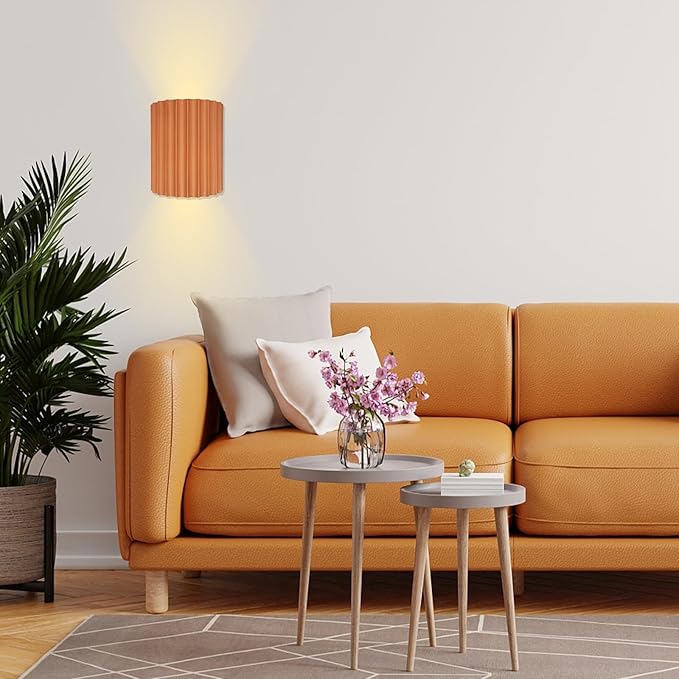 LightInTheBox Modern LED Wall Sconce Minimalist Resin Wall Light Nordic Style Half-Cylinder Tree Root Desgin Up and Down Light for Stairs Hallway Bedroom (Orange)-Ruum Studio Home
