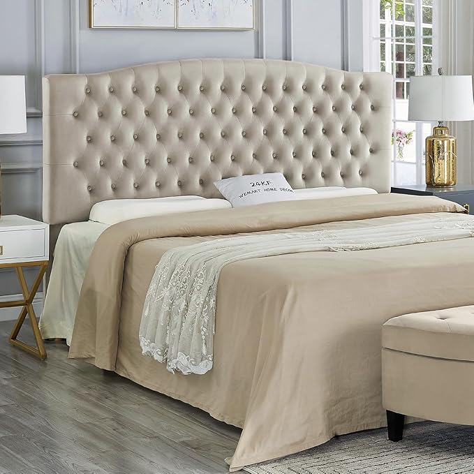 24KF Upholstered Tufted Button Velvet Headboard,Comfortable Fashional Headboard King/CA King Size,Taupe-Ruum Studio Home