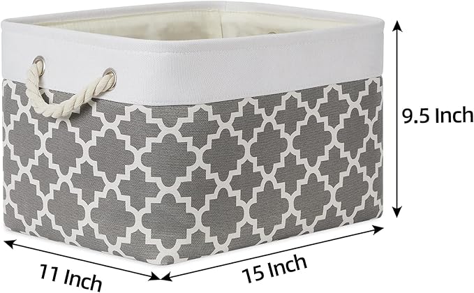 Bidtakay Basket Storage Bins Baskets for Organizing Set of 3 Collapsible Cloth Storage Linen Closet Organizer 15 X 11 X 9.5 Inches Large Foldable Baskets for Shelves (White&Quatrefoil Grey)-Ruum Studio Home