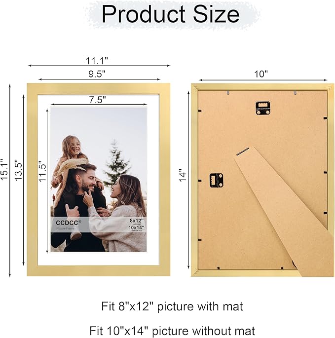 10x14 Picture Frame Set of 4, 10 x 14 Wood Photo Frames with Mat for 8x12 or 30x40cm Diamond Painting Art, Wooden Frame with Real Glass Cover for Wall and Tabletop Display,Gold-Ruum Studio Home