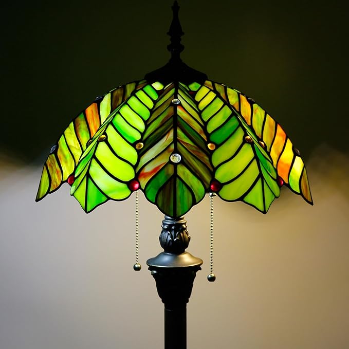 Tiffany Floor Lamp Stained Glass Lamp Standing Reading Light 16x16x70 Inch for Living Room (Amber Green Beach Coconut Tree Style)-Ruum Studio Home