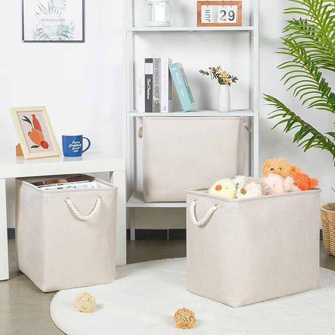 Bidtakay Extra Large Storage Baskets for Organizing Clothes Storage Bins 3 Pack Fabric Storage Bins for Shelves Linen Collapsible Organizer for Closet-Light Biege-Ruum Studio Home