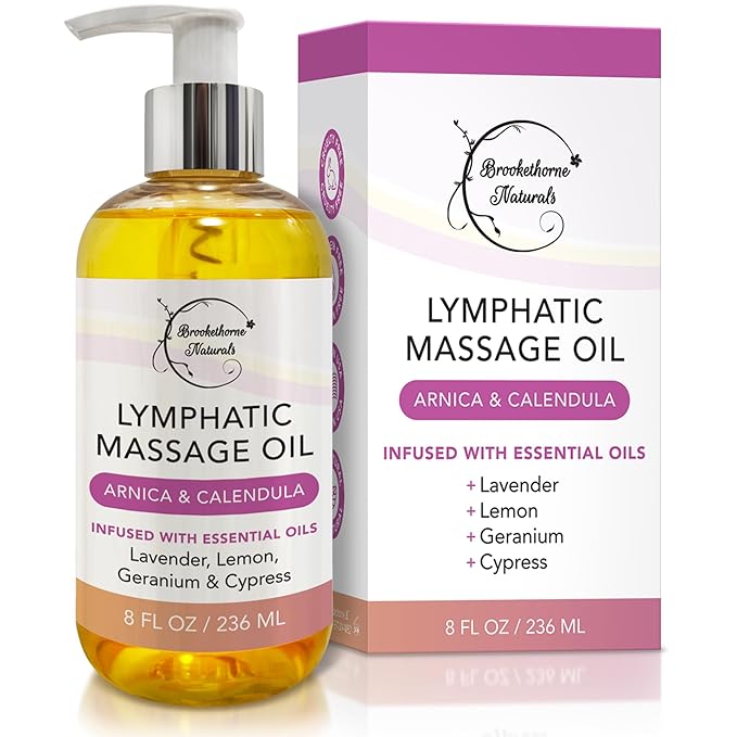 Lymphatic Massage Oil for Massage Therapy & Natural Lymphatic Drainage | Premium Quality with Arnica & Lavender Oil | for Post Surgery Recovery & Detox | 8oz by Brookethorne Naturals-Ruum Studio Home