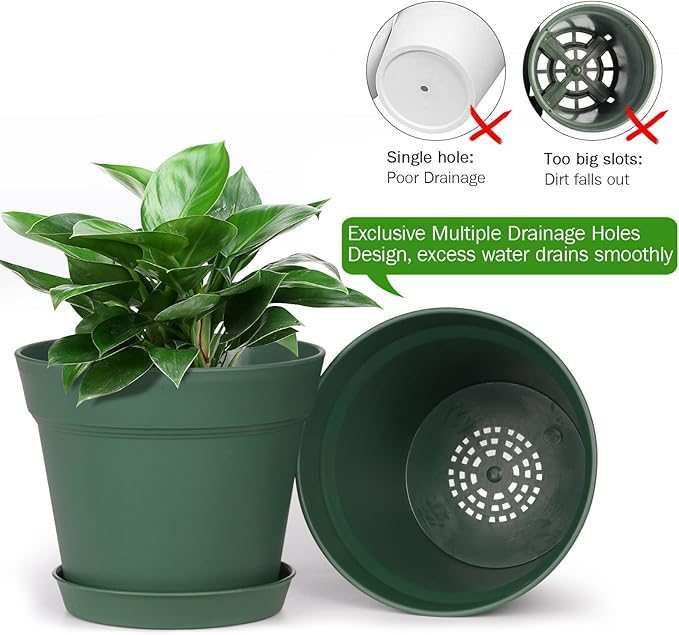 homenote Plant Pots,15 Pack 6 inch Flower Pots with Multiple Drainage Holes and Saucers,Plastic Planters for All Home Garden Flowers Succulents(Green)-Ruum Studio Home