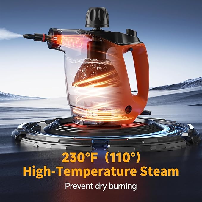 Handheld Steam Cleaner, Steam Cleaner with 16 PCS Accessory & Safety Lock, 500ML Large Capacity Natural Surface Steam for Cleaning, Multipurpose Steamer for Home, Car, Bathroom, Grease (Orange)-Ruum Studio Home