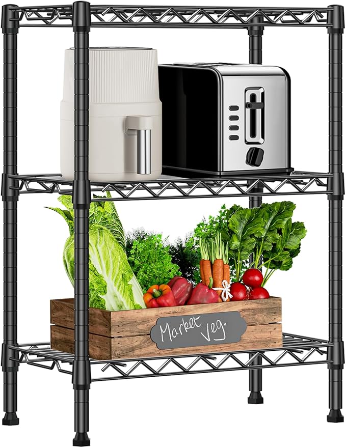 750 lbs 3 Tier Shelf Metal Storage Shelves Wire Rack Closet Organizers with PP Board for Garage Kitchen Bathroom Laundry Black 11.8" D x 21.7" W x 28.6" H-Ruum Studio Home