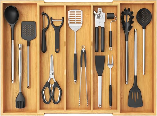 Lifewit Utensil Organizer for Kitchen Drawer, Expandable Cooking Utensil Tray, Bamboo Cutlery Silverware Flatware Holder, Adjustable Spatula Tools Gadget Storage Divider, 28 x18.5 x 2 inches, Natural-Ruum Studio Home