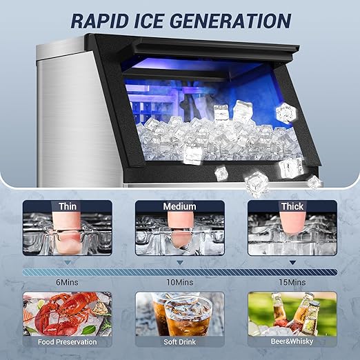 Commercial Ice Maker Machine 120LBS/24H with 30LBS Storage Bin, 15" Wide Undercounter/Freestanding Ice Maker Machine for Home Bar Outdoor, 40PCS Ice Cubes Ice Machine, Self Cleaning-Ruum Studio Home