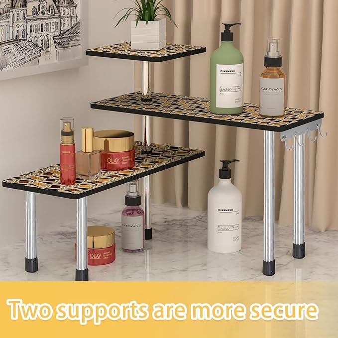 HYNAWIN 3-Tier Countertop Shelf,Desktop Storage and Organization,Bamboo Corner Shelf Over the Table With Printed Pattern-Adjustable Rack with Double Legs for Kitchen,Bed Room, Office-Ruum Studio Home