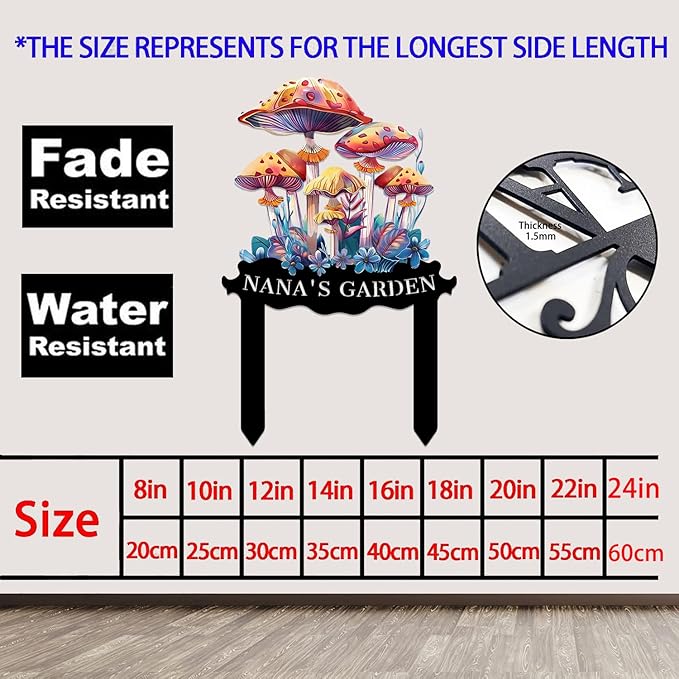 Personalized Mushroom Metal Sign with Stake,Custom Gardener Family Name Signs Outdoor Decor,Customized Flowers Gardening Birthday Gifts,Butterfly Plaque for Patio Lawn Porch Backyard Front Door Garage-Ruum Studio Home