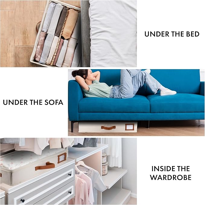 HOMELUX THEORY 2pc Under Bed Storage Containers, Bedroom Under the Bed Drawer Storage Organizer with Bins and Lids, Medium Underbed Clothes Storage Box Ideal for Blanket, Fabric, & Shoes (Ivory)-Ruum Studio Home