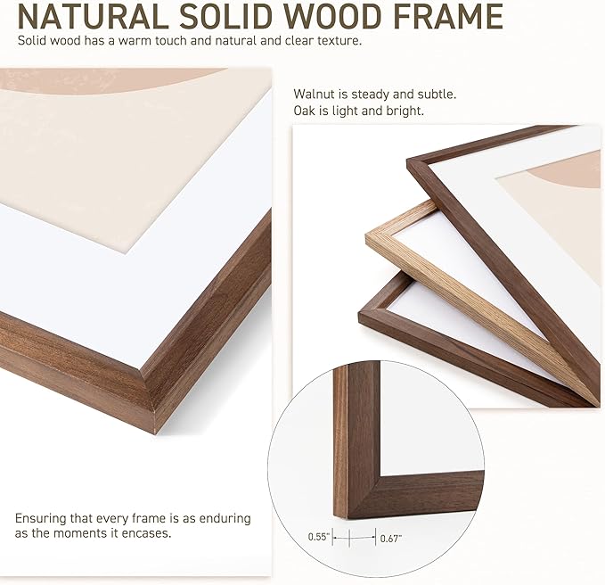 5x7 Picture Frame Natural Solid Walnut Photo Frames with 4x6 Removable Mat Wall Hanging Large Handcrafted Frame with HD Plexiglass Wall and Tabletop Display Large Poster Frame-Ruum Studio Home