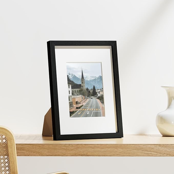 Vittanly 9x12 Picture Frames Set of 9, Shatter Resistant Plexiglass, Display 6x8 Pictures with Mat or 9x12 without Mat, Photo Frames for Wall or Tabletop, Engineered Wood, Black-Ruum Studio Home