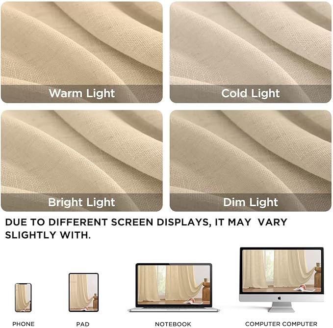 Joydeco Linen Curtains 84 Inch Length 2 Panels Set, Light Filtering Curtains for Bedroom Living Room,Linen Blend Drapes 52 Inches Wide with Back Tab Rod Pockets (W52 x L84 Inch, Natural)-Ruum Studio Home