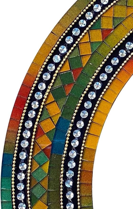 Mosaic Mirror, Wall Art Décor – Handcrafted Decorative Wall Mirror, Autumn Green, Deep Blue, and Brown Round Mosaic-Ruum Studio Home