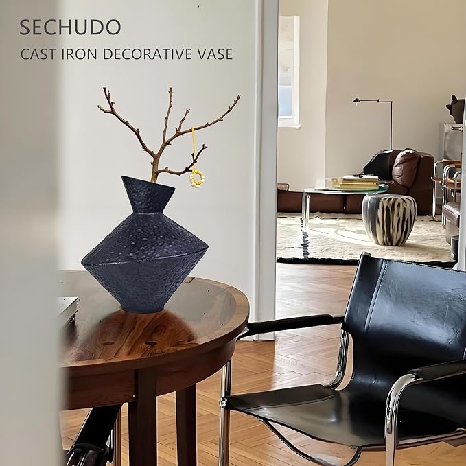 Cast Iron Decorative Vase, Dried Flower Rustic Vases, Wabi Sabi Vase for Modern Home Decor, Living Room, Shelf Decor, Enterway, Wedding, Office, Table, Bedroom, Kitchen, 8.86" H (Black)-Ruum Studio Home